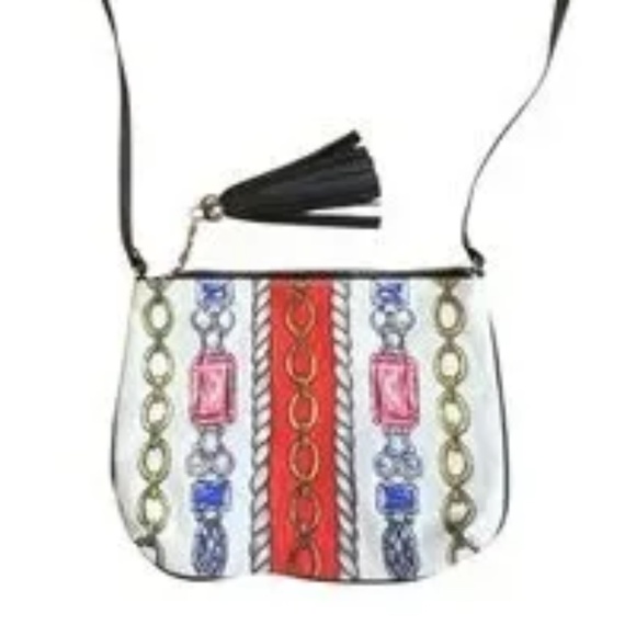 BRIGHTON "Glitter & Go" Holiday Love Jewels Nautical Rope Chain Canvas Crossbody - Picture 2 of 6
